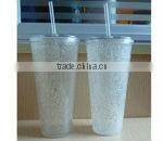 plastic double wall tumbler with straw and lid