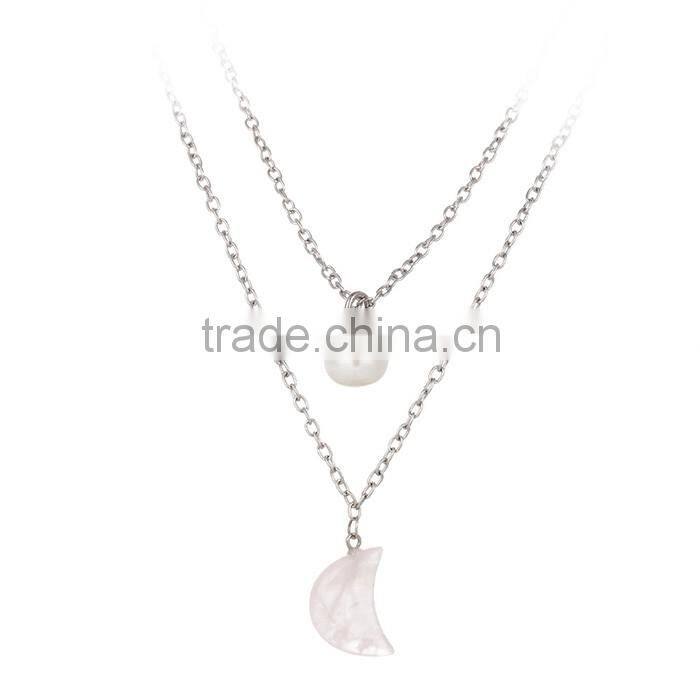 Cute pink moon pendant pearl jewelry latest design girls top necklace