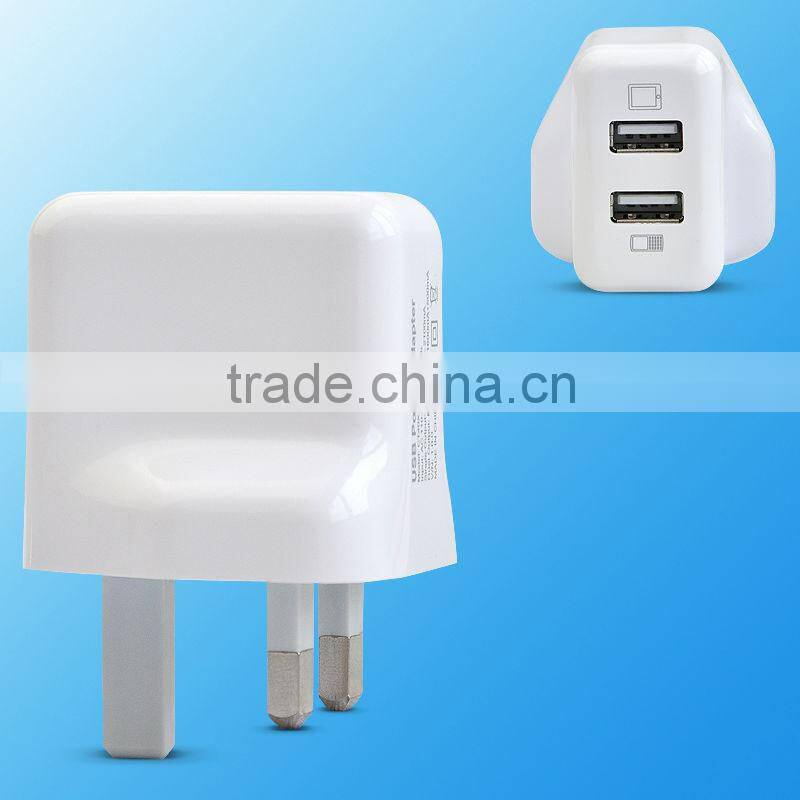 CE Rohs UL approval Dual USB UK Plug Wall Charger 5v 2a USB Power charger Adapter