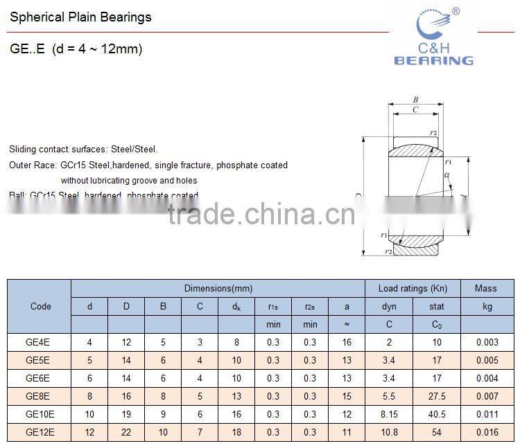 GE8E radial spherical plain bearing,steel/steel,8x16x8/5mm
