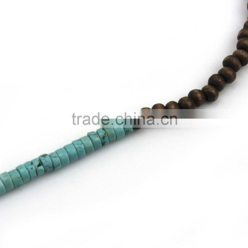 Original Natural Wood Beads Jade Stone Long Tassels Beaded Necklace