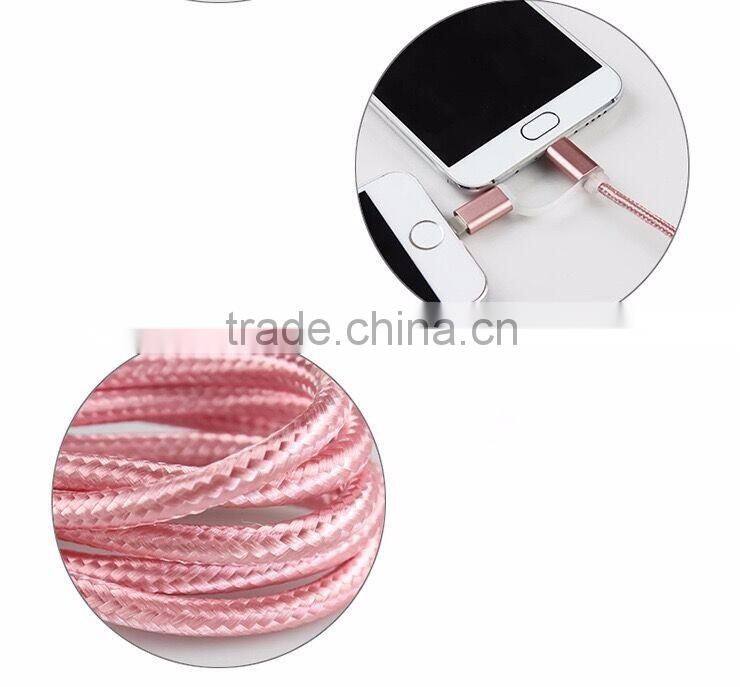 Braided aluminum head MFi 2 in 1 cable c48 to USB PVC multi usb data sync charger cable
