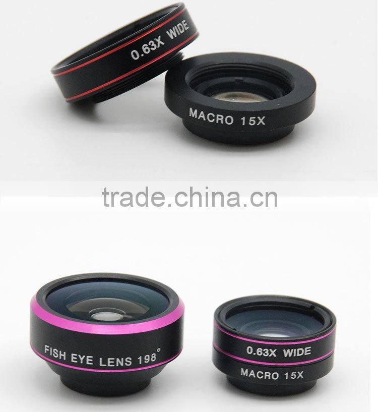 blade clip 198 degree fisheye lens 0.63x wide-angle 15x macro shot camera lens for iPhone 6s 5s 6 plus samsung s6 huawei p8 htc