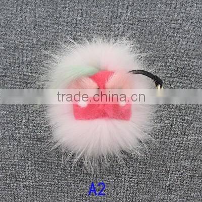 China Wholesale OEM Custom Leather Raccoon Fur Monster Fur Keychain