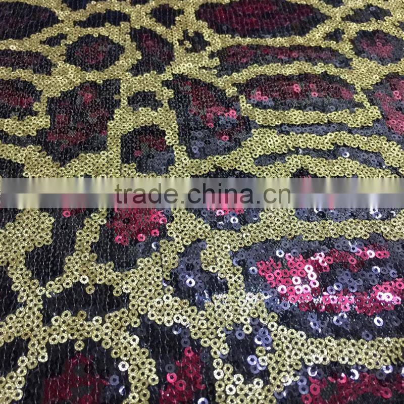 snake embroidered 3mm sequin fabric leopard