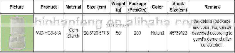 corn starch biodegradable plastic disposable food container box