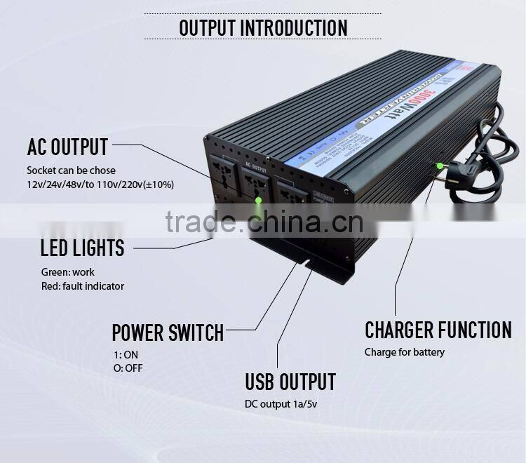 Modified sine wave 3000W charging power inverter dc to ac with UPS