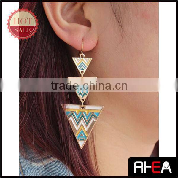 STOCK 3 Pieces Triangle Alloy Pendant With Enamel Craft Earring