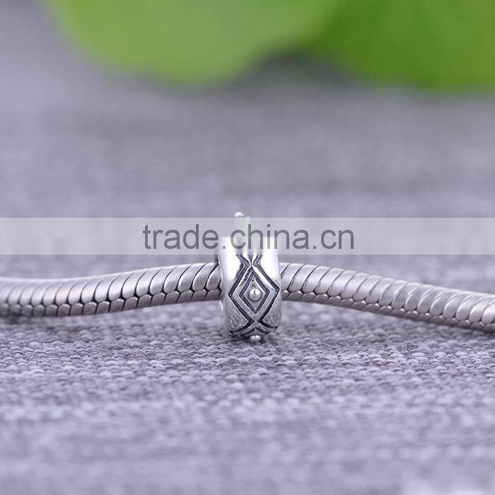 Simple Bead Jewelry Engraved 925 Silver Charms