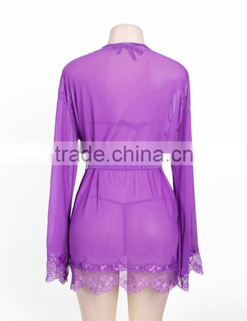 High quality romantic sexy eyelash lace robe