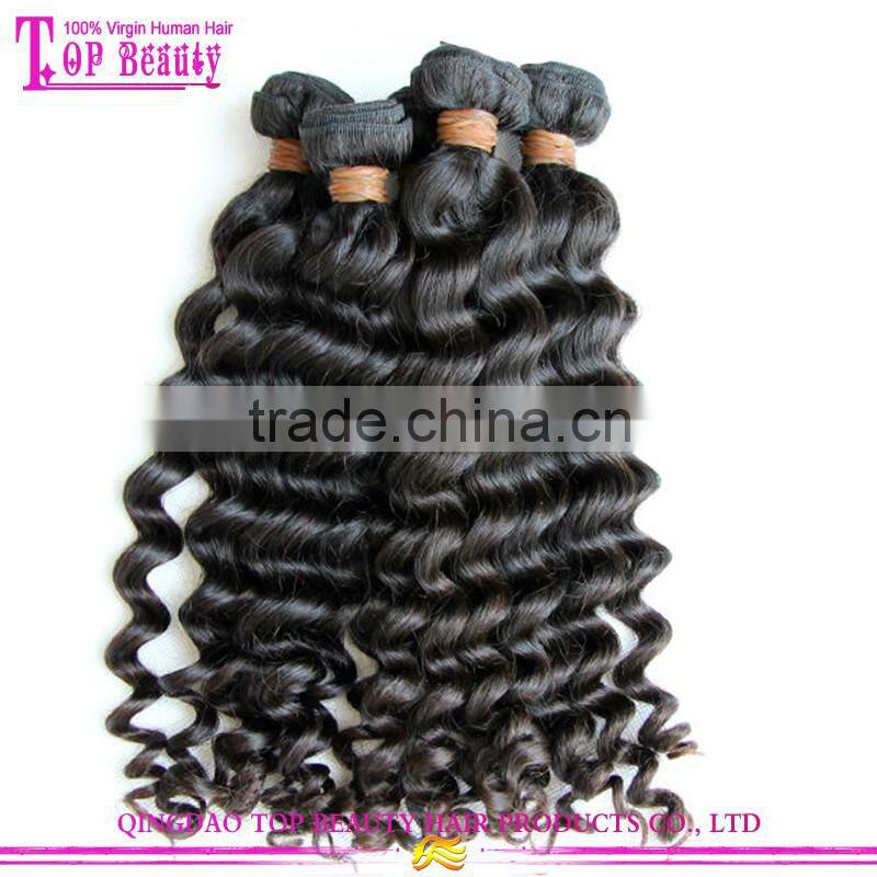 Double drawn 100% virgin real brazilian hair weft cheap deep wave human hair weft