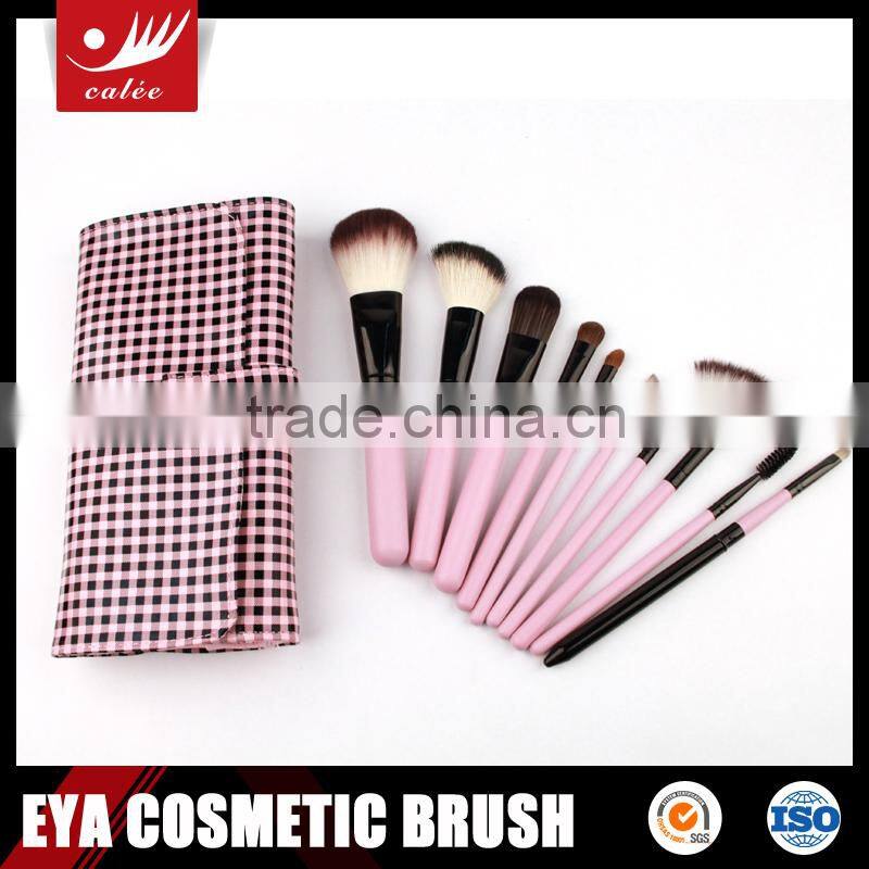 10pcs Animal and Nylon Hair Wood Handle Travel Make Up Brushes with Bag