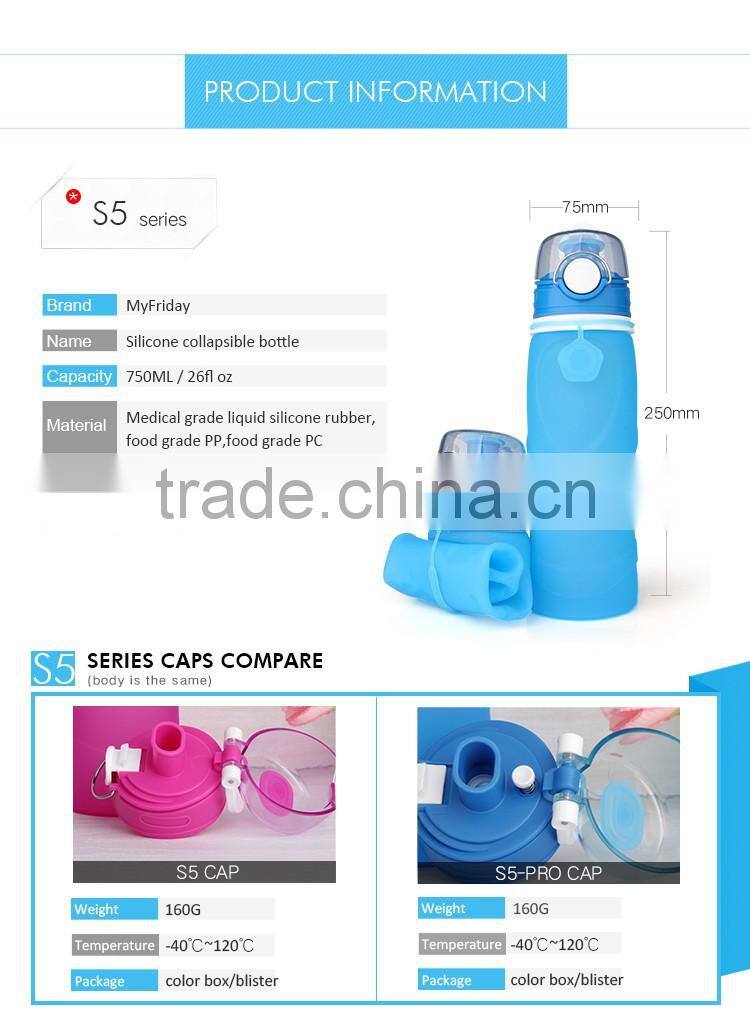 750ml Collapsible Silicone Water Bottle with air valve