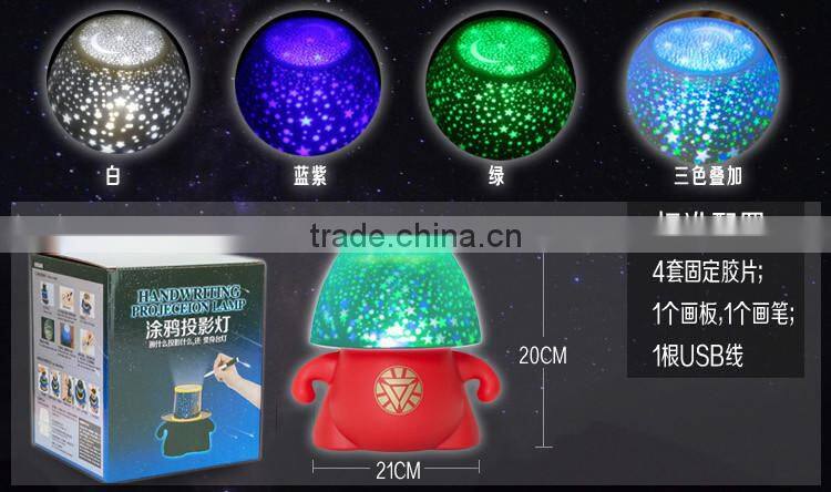 rotatable 3 colrs LED starry night projection lamp with iron man designed