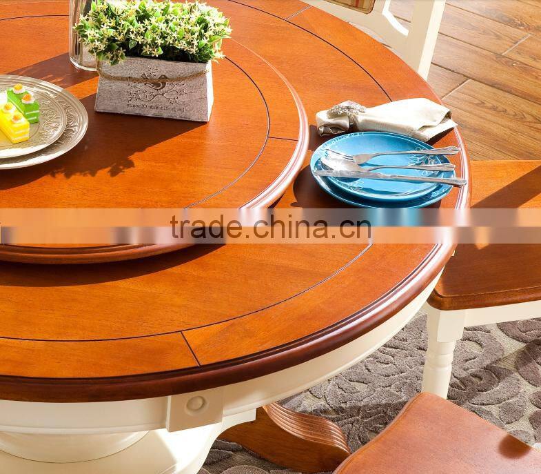 Fresh Mediterranean style solid wood white dinding room round dining table set