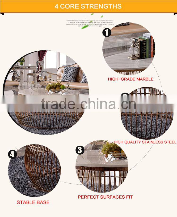 C389-1 Marble Top Gold Stainless Steel Round Coffee Table
