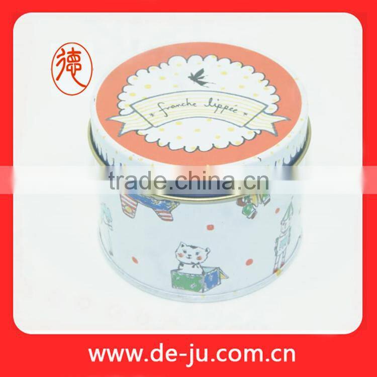 Popular design fancy printing small round tin box for tea