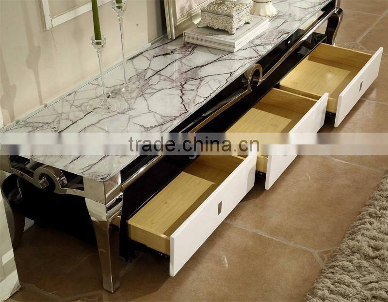 Stone TV Stand Stainless Steel Legs with Drawer