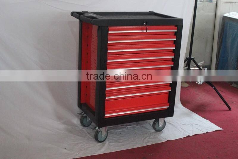 Nine drawers tool cabinet with four wheels