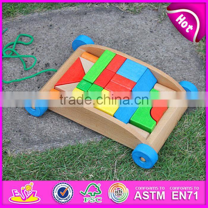 2015 Educational wooden trolly toy,Children blocks drag car handmade wooden trolly toy,Block Trolly wooden block car toy W13C019