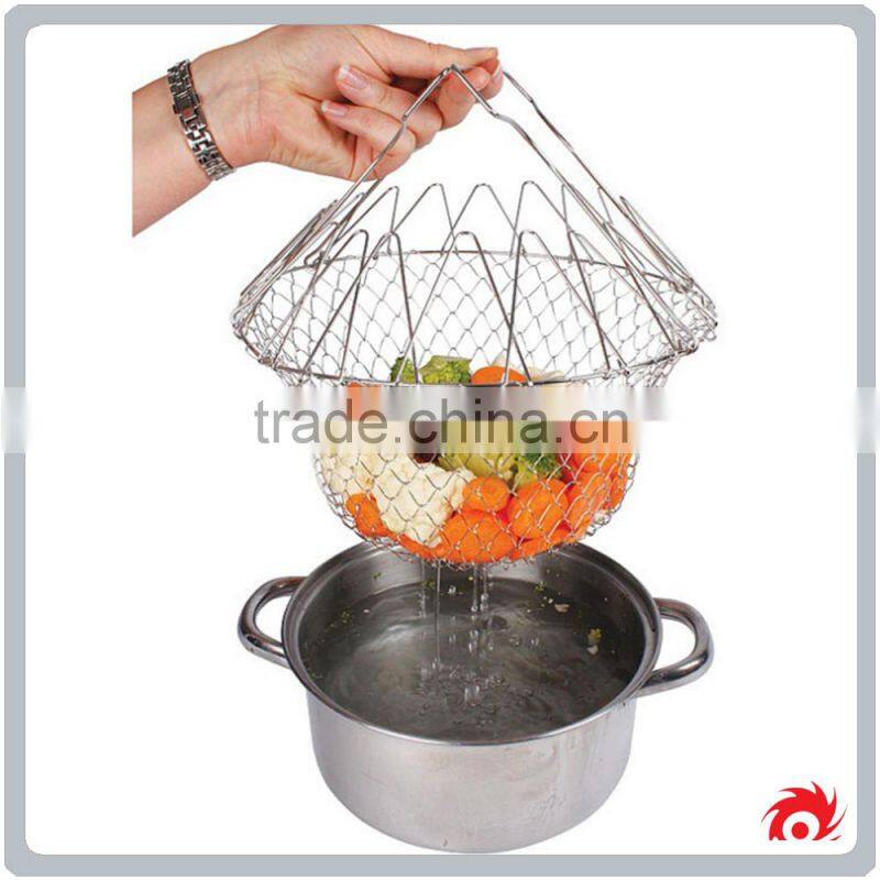 Kitchen Cooking Hand-held /Chef Basket/Foldable Stainless Steel Wire Chef Basket