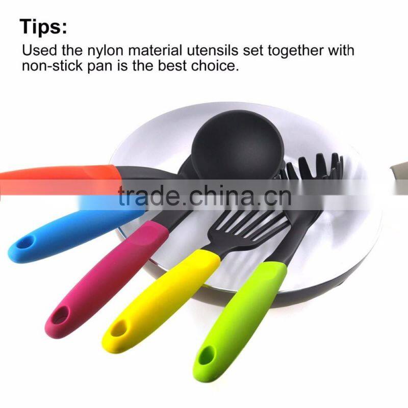 Amazon hot FDA multi color Heat Resistant silicone kitchen utensils,silicone 5-pcs cooking utensils