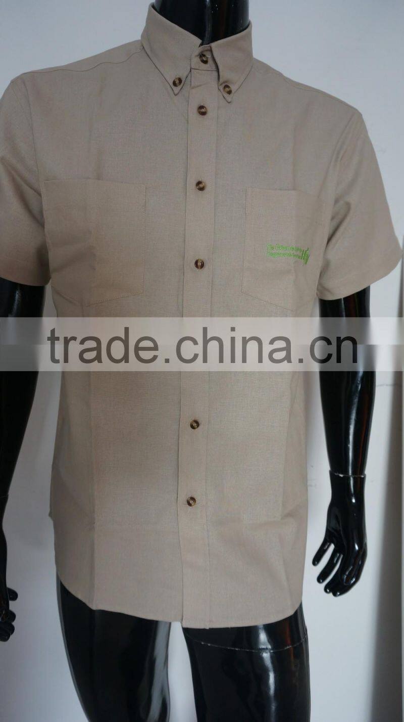 2017 OEM design cotton&linen men's short sleeve shirt