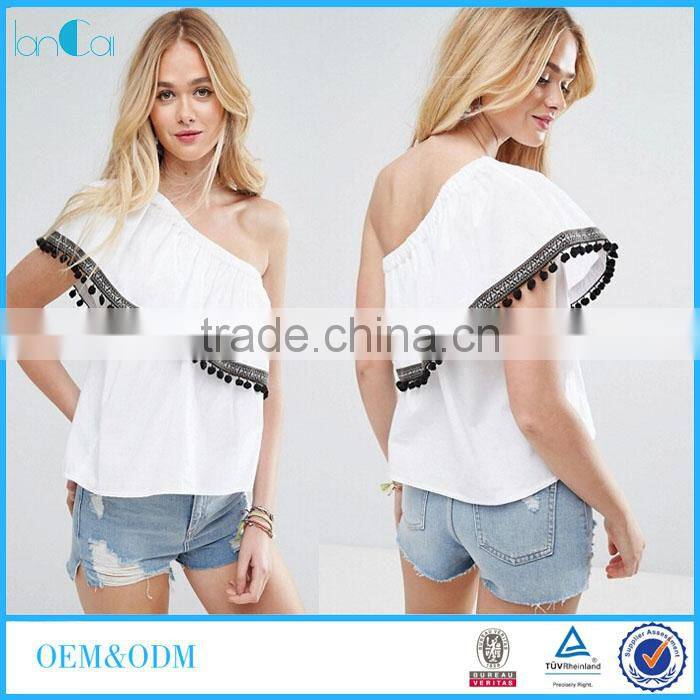 Women Tops&Blouses Factory Summer white One Shoulder Top