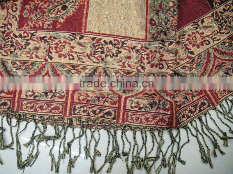 New popular Russian jacquard classic viscose polyester paisley floral pashmina scarf for lady