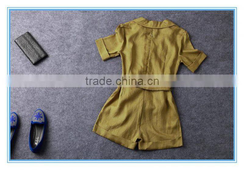 Hot Sales Half Sleeves Linen Formal Tailored Romper Jumpsuit For Women