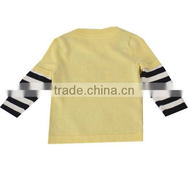 Lovely girl's jacquard pullover sweater with color stripes cuffs