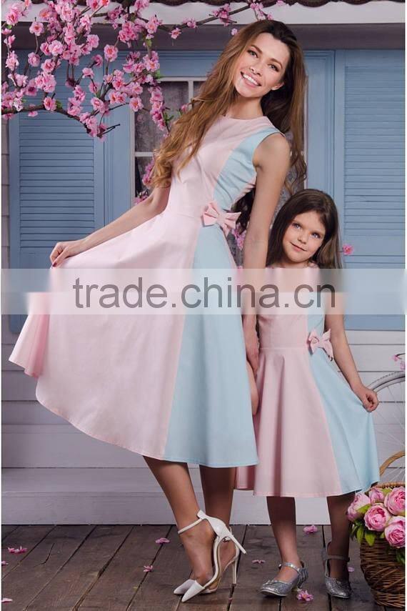 Pink Blue Family Look Mommy And Me Set Women Dresses Summer Children Frocks Designs