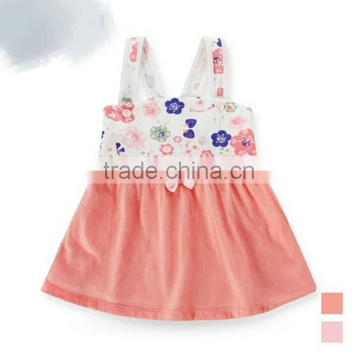 european kids dress fashion style flower printed short sleeve cotton baby girls dress