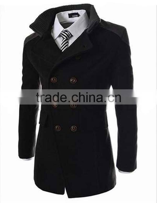Hot sale long sleeve woolen black navy and gary warm 4 size for choice coat of wool