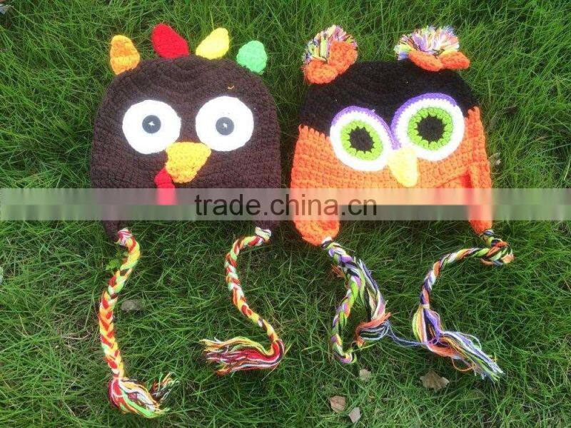 Multicolor Baby Hat for holiday owl hat Cap with ear flap Animal Style Infant Toddler holiday Handmade hat For Girls and Boys