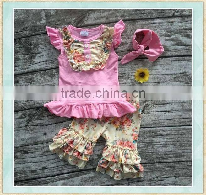 Clothes peg smock top lace floral capris boutique fall children set New clothes in kg