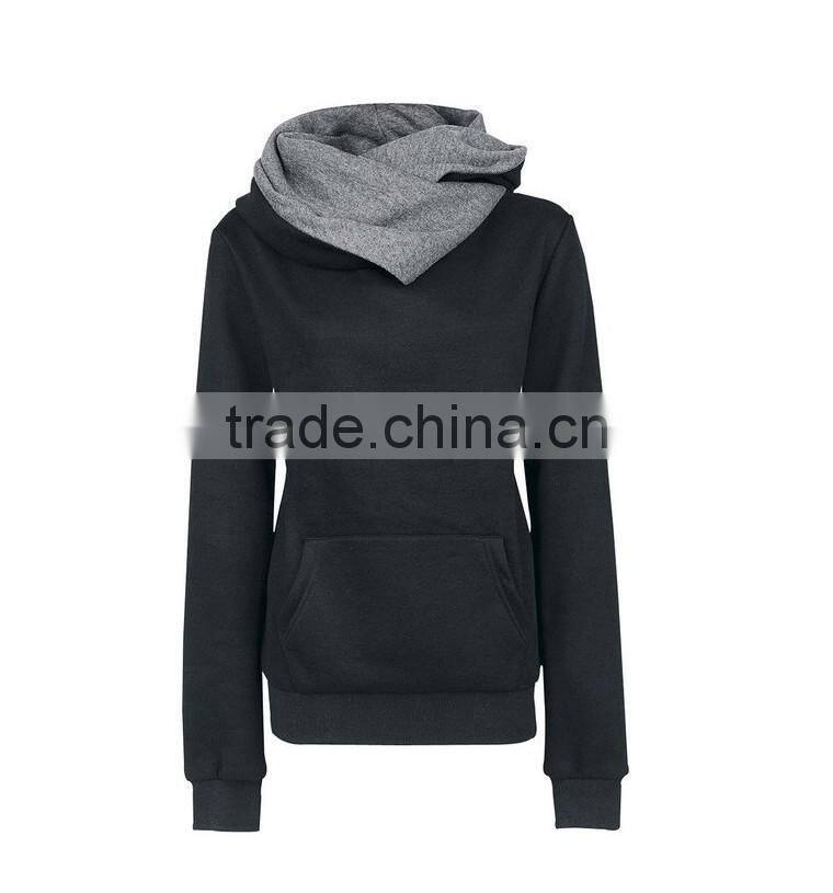 Women's 100% cotton turndown collar contrast color slim fit hoody