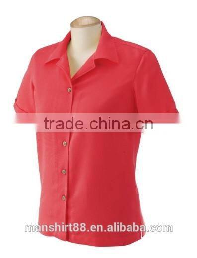 35% cotton 65% polyester tailored collar short sleeve women's work shirt