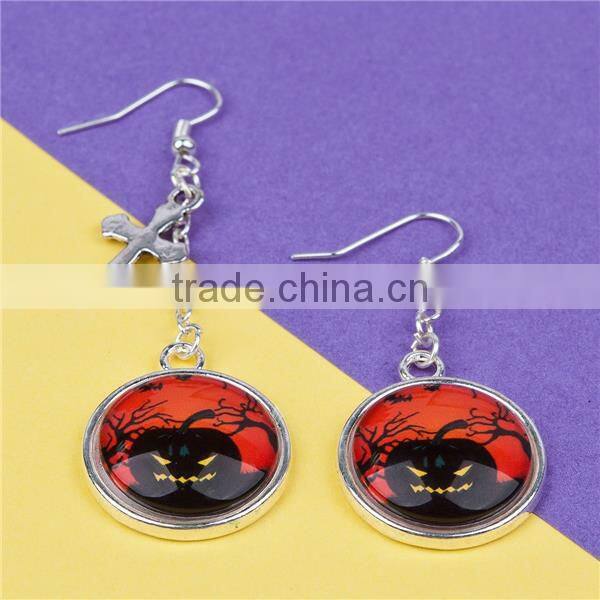 Fashion Silver Plated Cross Pumpkin Resin Halloween Earrings