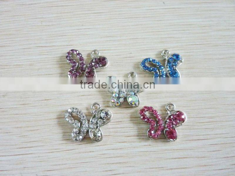 2014 New Hot fashion charm 316L Surgical Stainless Steel butterfly shaped gem clear stone dangle pendant