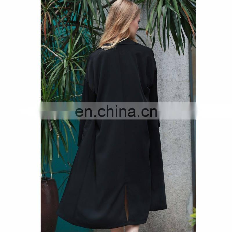 Spring and autumn fashion back slit design black ladies long coat