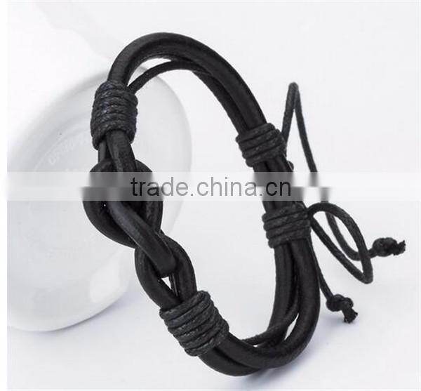 good quality thin real leather knit bracelet 2016