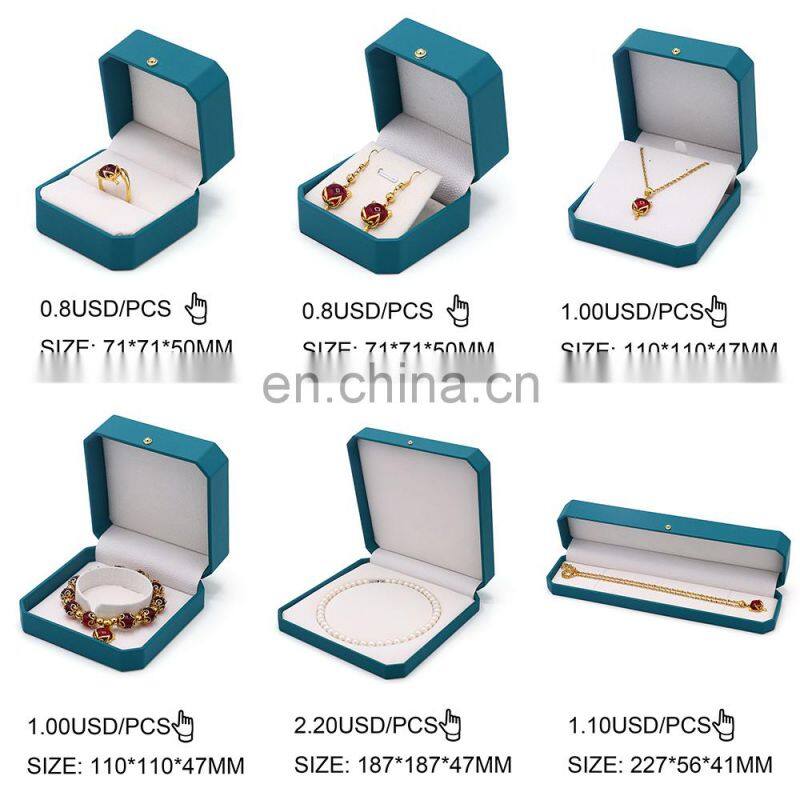 Custom Logo Octagonal Shape Blue Green Color Pu Leather Ring Box