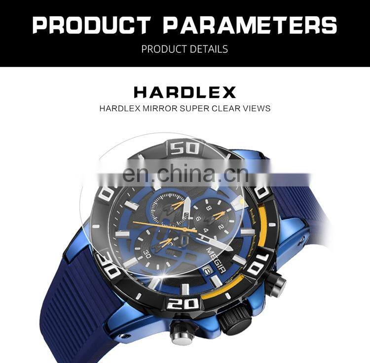 MEGIR 2121 Men Current Original Quartz Watches Silicone Strap Analog Calendar Stopwatch Man Sport Wrist Watch