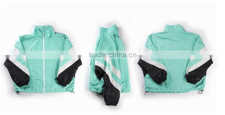100% Polyester Fabric Light Blue Windbreaker Coats Sports Wear