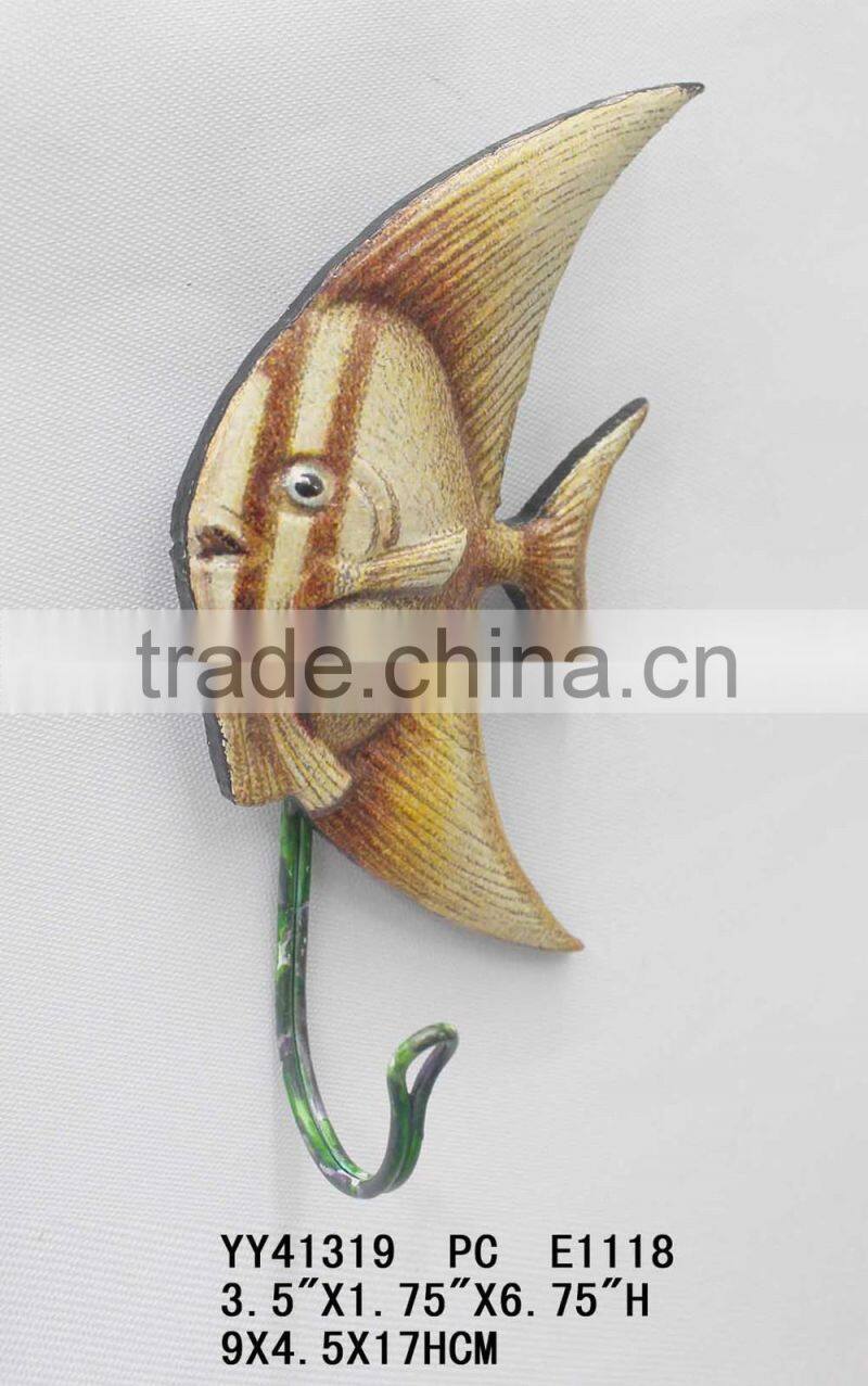Wholesale cheap embossed fish shape single metal wall hook