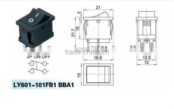 ON-OFF marine rocker switch with two pins