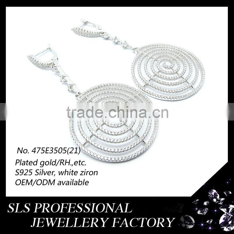 New arrival hip hop jewelry custom AAA zircon jewelry silver 925 jewelry accessories Level lock druzy earrings