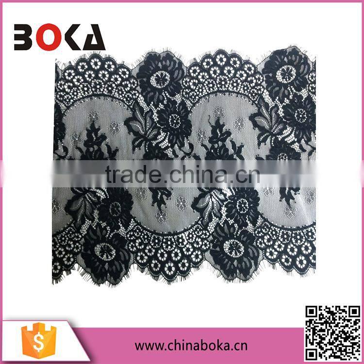 New arrival latest design black flower embroidery polyester lace trim wholesale