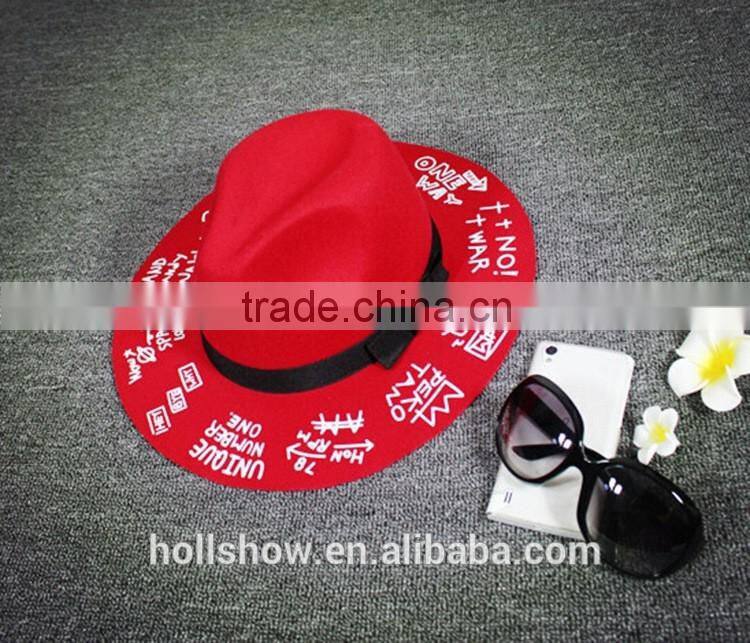 Autumn Winter Fedora Hat Creative Painting Large Brim Women Sun Hat